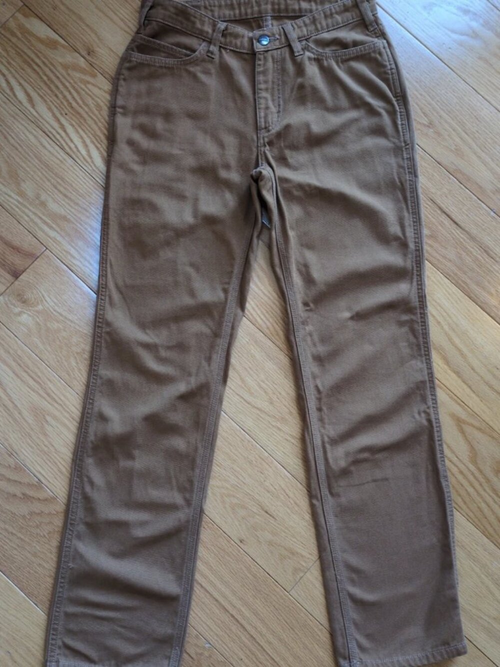 Carhartt SALES SAMPLE Womens Sz 4 Brown Canvas Carpenter Work Pants Pima Nylon - Picture 2 of 11
